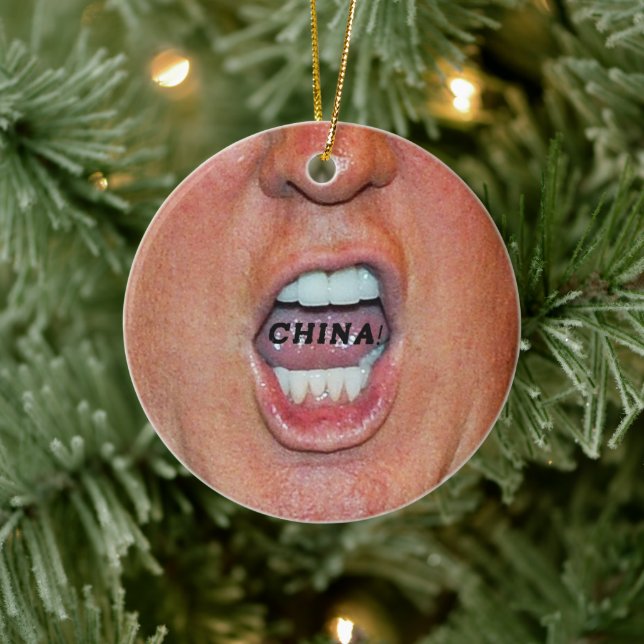 Donald Trump Screaming "China" Ceramic Ornament (Tree)