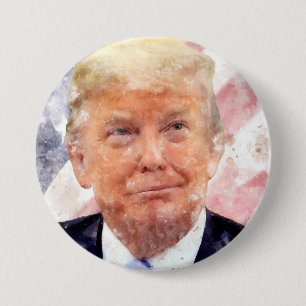 Donald Trump smiling with American flag 7.5 Cm Round Badge
