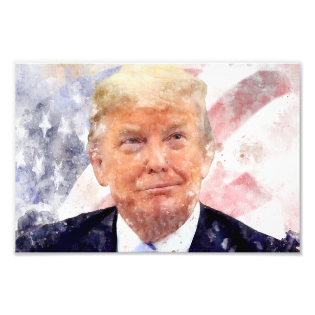 Donald Trump smiling with American flag Photo Print (Front)