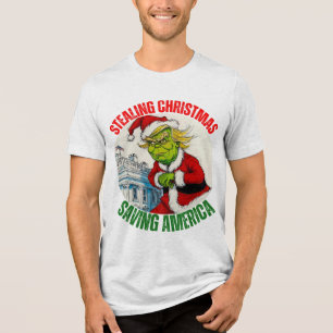 DONALD TRUMP - STEALING CHRISTMAS, SAVING AMERICA Tri-Blend SHIRT