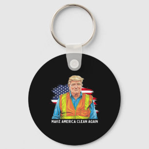 Donald Trump Wearing Garge Worker Vest Make Americ Key Ring
