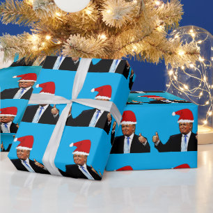 DONALD TRUMP WEARING SANTA HAT WRAPPING PAPER