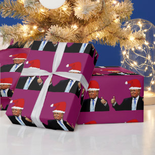 DONALD TRUMP WEARING SANTA HAT WRAPPING PAPER