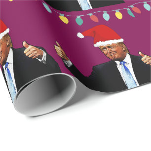 DONALD TRUMP WEARING SANTA HAT WRAPPING PAPER