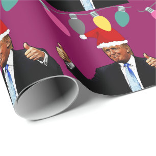 DONALD TRUMP WEARING SANTA HAT WRAPPING PAPER