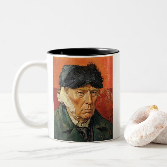 Donald Trump with Bandaged Ear Two-Tone Coffee Mug (With Donut)