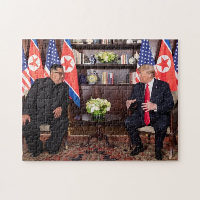 Donald Trump With Kim Jong Un In Singapore Jigsaw Puzzle (Horizontal)