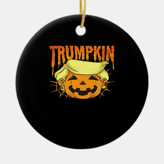 Donald Trumpkin Funny President Party Halloween Cl Ceramic Ornament (Front)