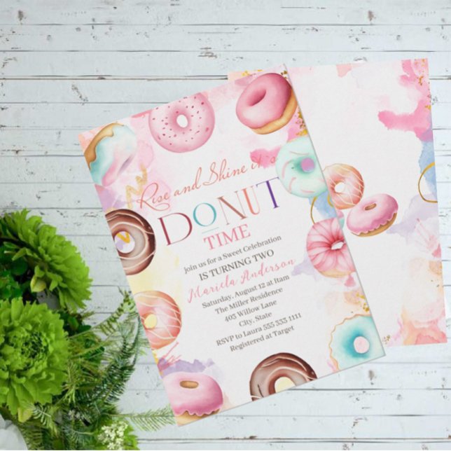 Donat time watercolor celebration turning two invitation (Creator Uploaded)
