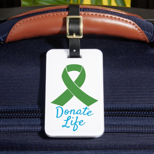 Donate Life Blue & Green Customisable Luggage Tag (Front Insitu 2)