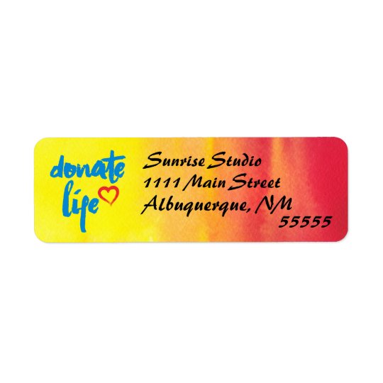 Donate Life with red and yellow watercolor Return Address Label
