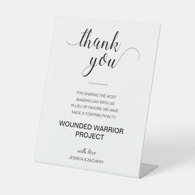Donate To Charity In Lieu Of Favours Wedding Pedestal Sign (Front)