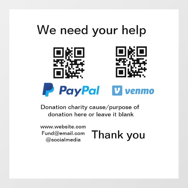 Donation Collection tip jar add your q r name caus (Sheet)