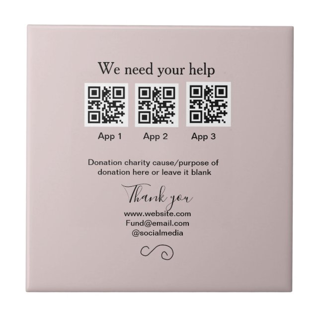 Donation Collection tip jar add your q r name caus Ceramic Tile (Front)