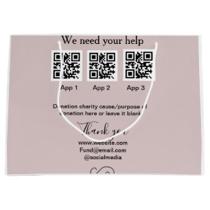Donation Collection tip jar add your q r name caus Large Gift Bag