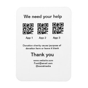 Donation Collection tip jar add your q r name caus Magnet