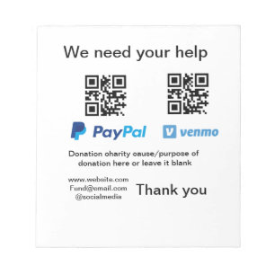 Donation Collection tip jar add your q r name caus Notepad
