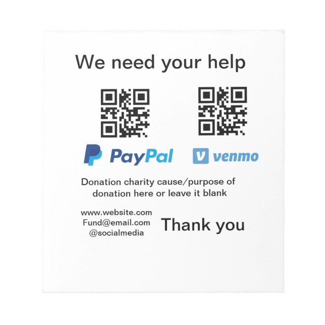Donation Collection tip jar add your q r name caus Notepad (Front)