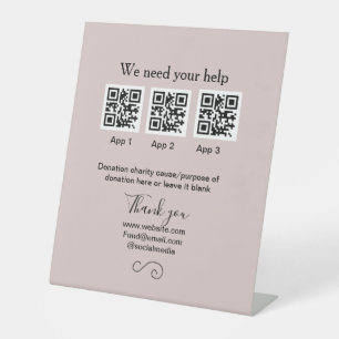 Donation Collection tip jar add your q r name caus Pedestal Sign