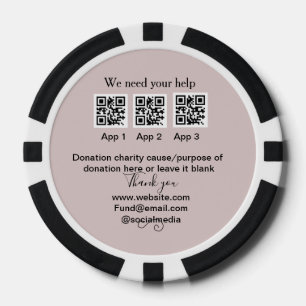 Donation Collection tip jar add your q r name caus Poker Chips
