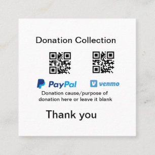 Donation Collection tip jar add your q r name caus Square Business Card