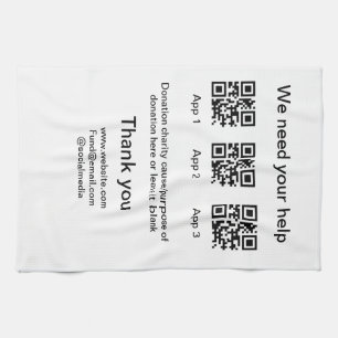 Donation Collection tip jar add your q r name caus Tea Towel