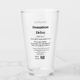 Donation drive add address date business name logo glass