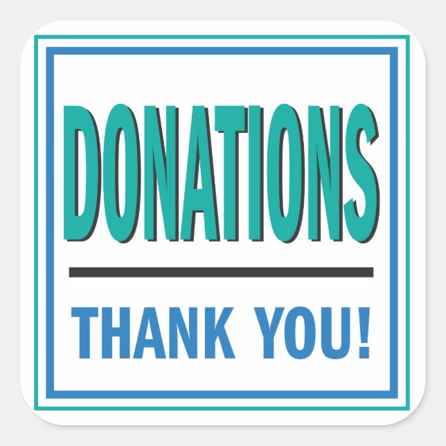 Donations jar teal and blue sticker (Front)