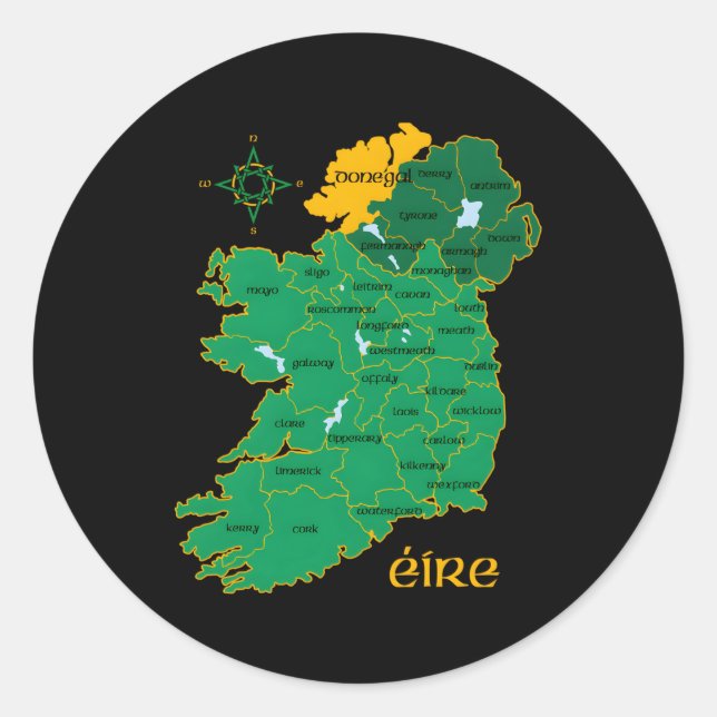 Donegal Ireland County Map Eire Irish Travel Classic Round Sticker (Front)