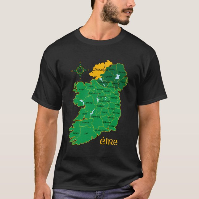 Donegal Ireland County Map Eire Irish Travel T-Shirt (Front)