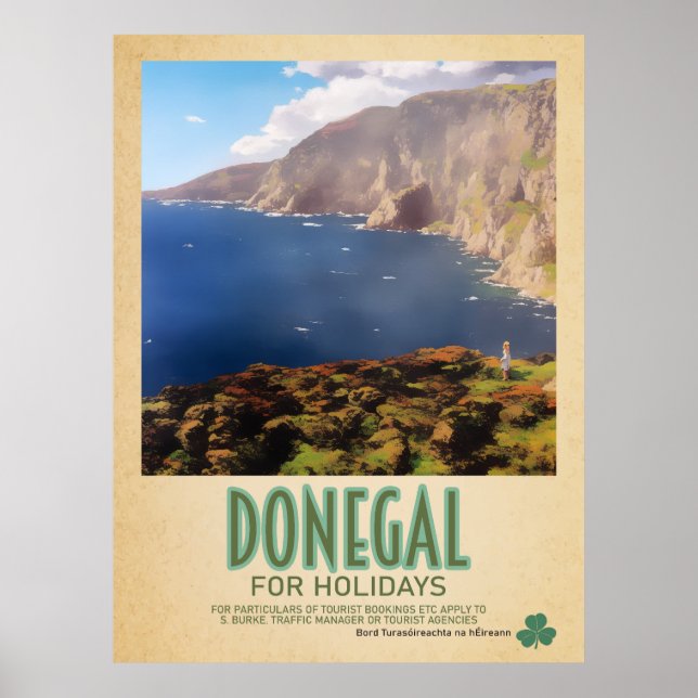 Donegal Ireland, Retro Irish Travel Advert Poster (Front)
