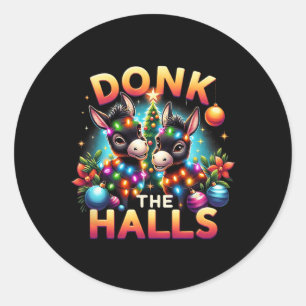 Donk The Halls Christmas Donkeys Tangled In Christ Classic Round Sticker