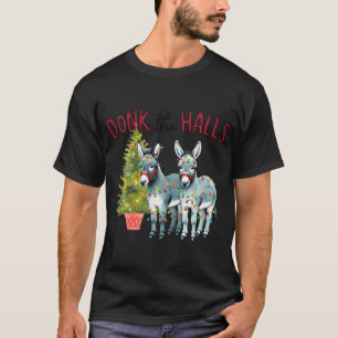 Donk The Halls Donkey Christmas Tree Lights Xmas T-Shirt