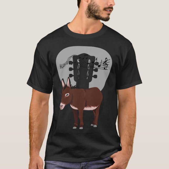 Donkey Acustic Guitar and Music Notes Powerful Ani T-Shirt (Front)