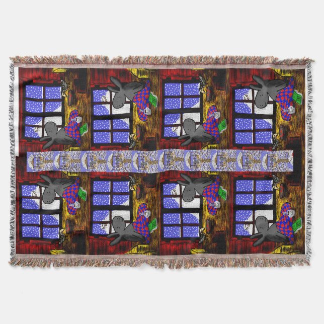 donkey and bird in snow throw blanket (Front)