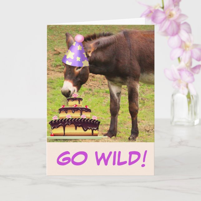 Donkey And Birthday Cake Card (Orchid)