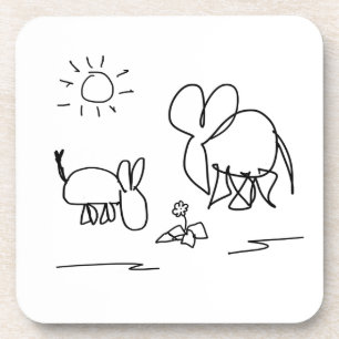 donkey and elephant look at a flower coaster