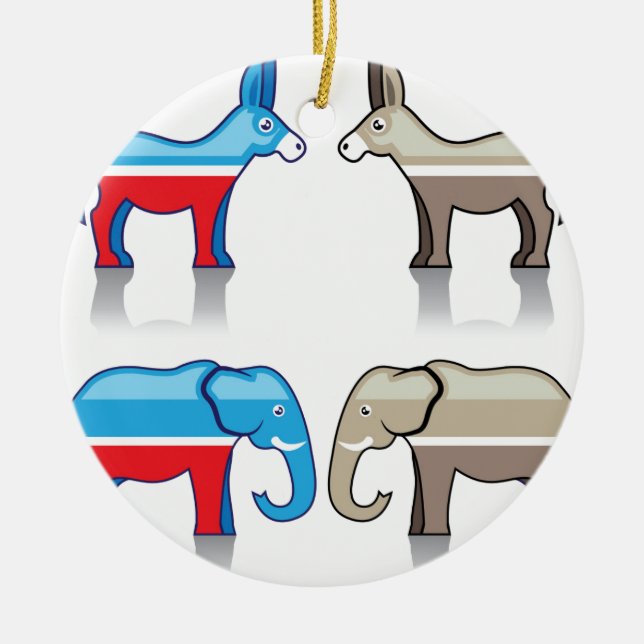 Donkey and Elephant Political Parties Ceramic Tree Decoration (Front)
