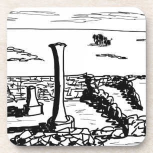 donkey and elephant walk past roman ruins coaster