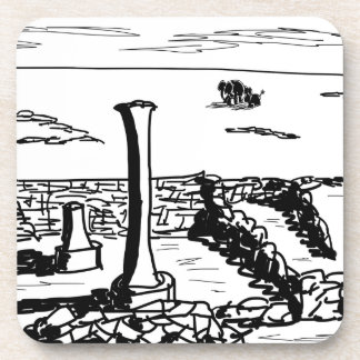 donkey and elephant walk past roman ruins coaster