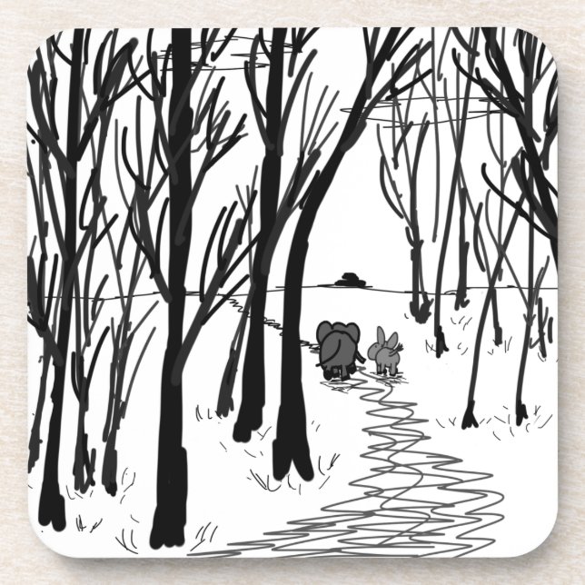donkey and elephant walk through trees coaster (Front)