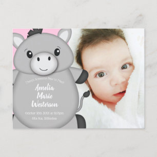 Donkey Baby Announcement Girl Pink Postcard