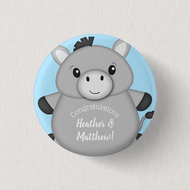 Donkey Baby Shower Blue 3 Cm Round Badge (Front)