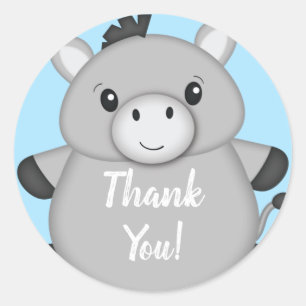 Donkey Baby Shower Blue Classic Round Sticker