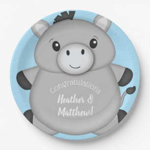 Donkey Baby Shower Blue Paper Plate