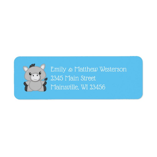 Donkey Baby Shower Blue Return Address Label (Front)