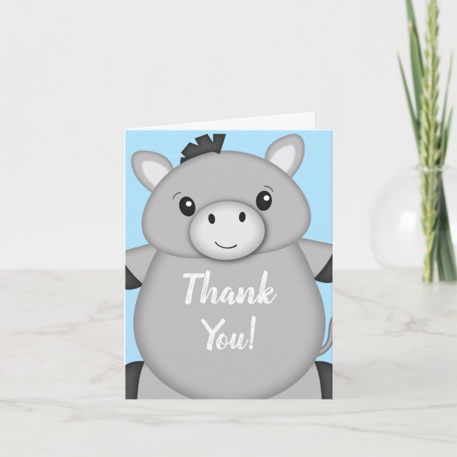 Donkey Baby Shower Blue Thank You Card (Front)