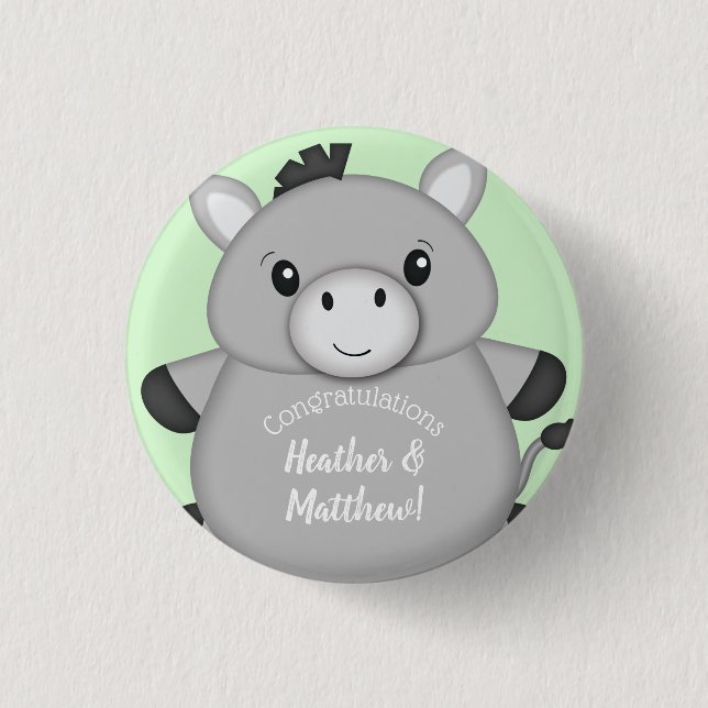 Donkey Baby Shower Green 3 Cm Round Badge (Front)