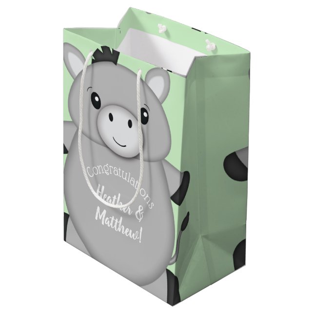 Donkey Baby Shower Green Medium Gift Bag (Back Angled)