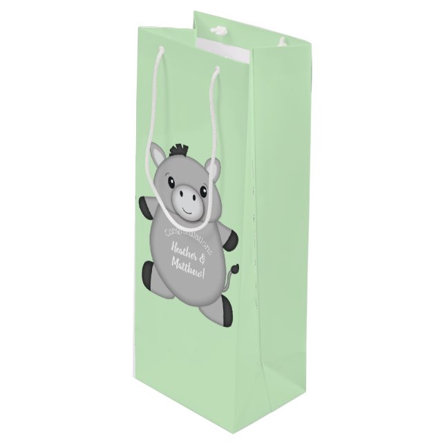 Donkey Baby Shower Green Wine Gift Bag (Front Angled)